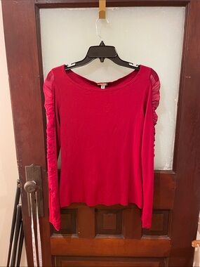 Page Red Long-Sleeve Top with Ruched Sleeve Detail